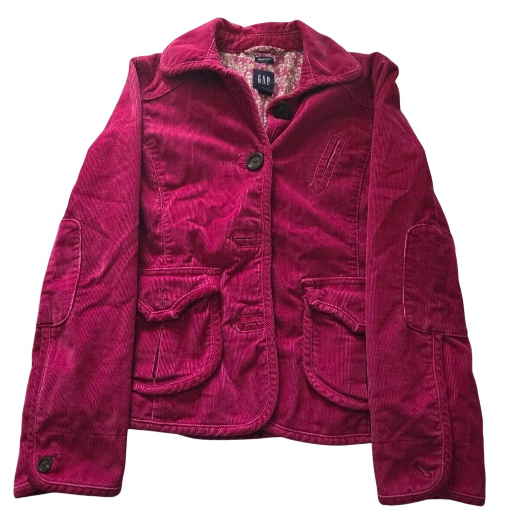 Gap Pink Corduroy Blazer Jacket with Floral Lining and Patch Pockets Size 0